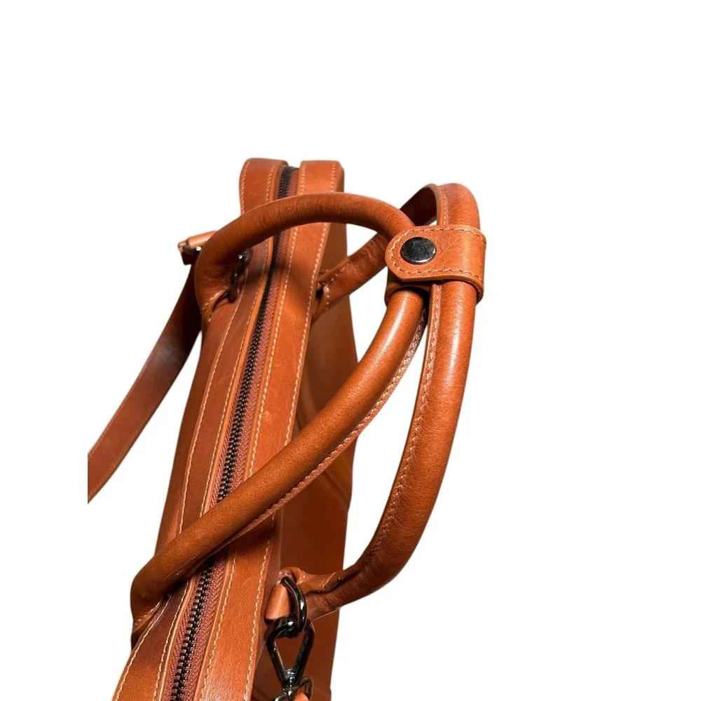 Mark & Graham Laptop Bag Crossbody Camel Brown Leather Tech‎ Organizer READ